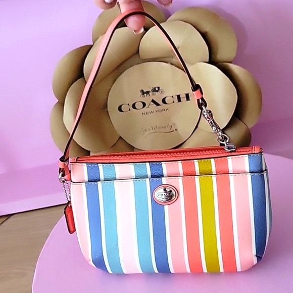 Coach Handbags - Coach Peyton Rainbow Stripes Med Wristlet Wallet Coin Pouch Dual Pouch